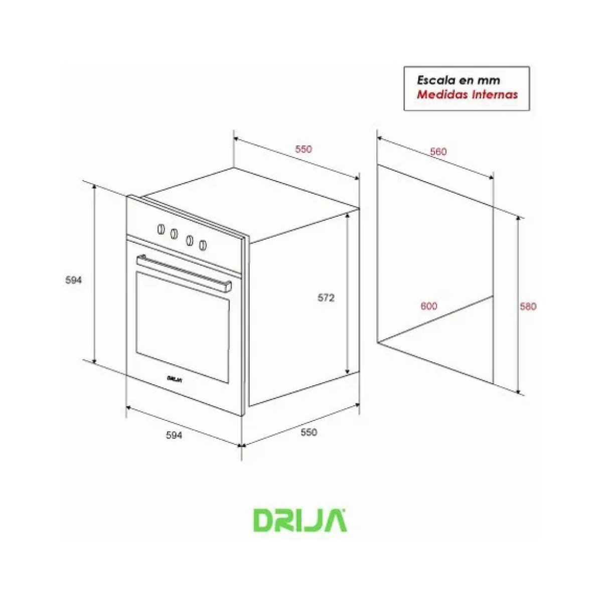 DRIJA HORNO A GAS EMPOTRABLE EUROPA 60 DRIJA HORNO A GAS EMPOTRABLE EUROPA 60