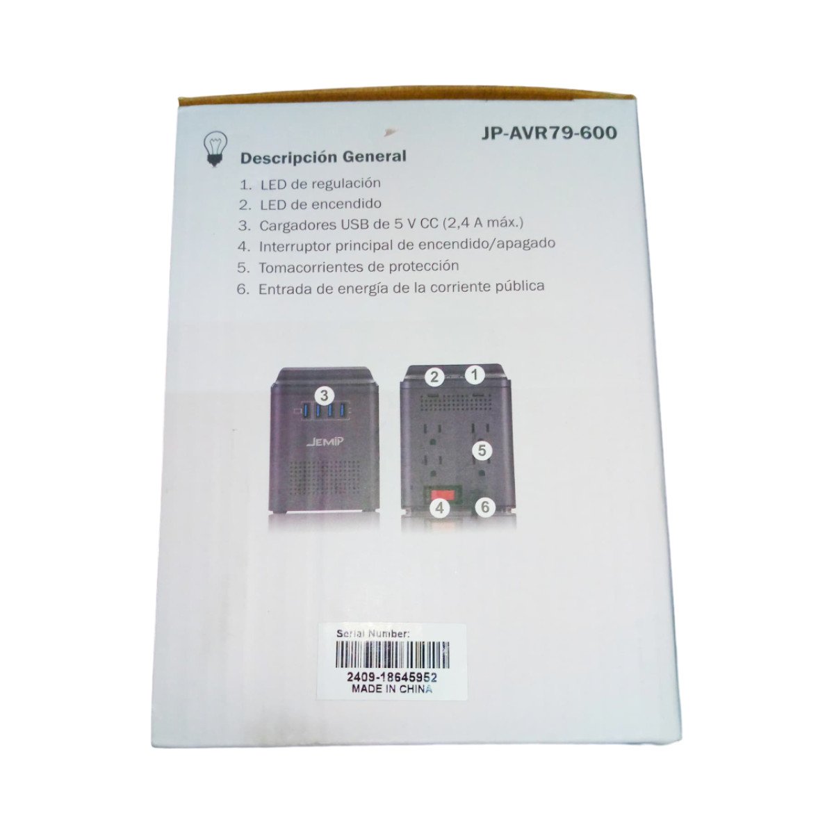 JEMIP REGULADOR DE VOLTAJE 4 TOMAS SMART POWER PRO 600VA/300W JEMIP REGULADOR DE VOLTAJE 4 TOMAS SMART POWER PRO 600VA/300W